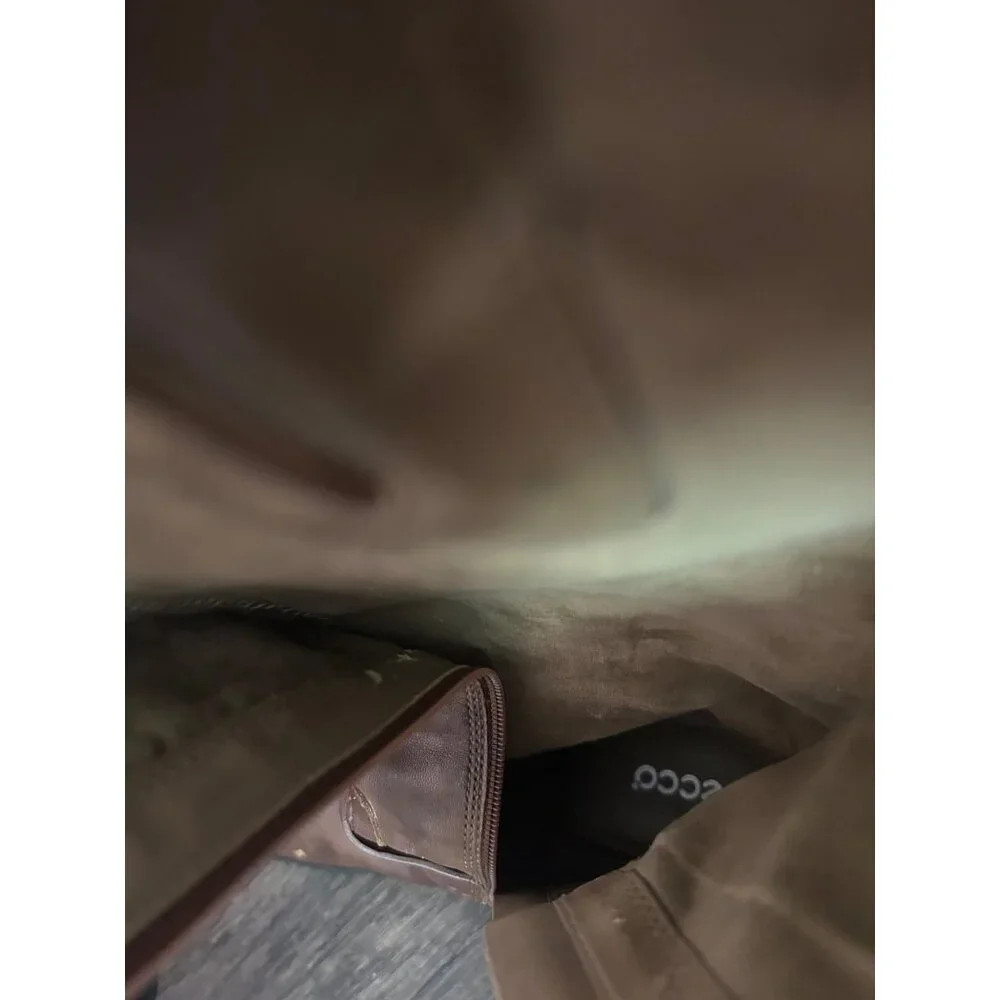 Brown Ecco Leather Tall Riding Boots With Buckle & Side Zipper